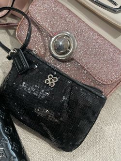 Coach Black Sequin Wristlet Pouch