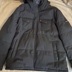 Men's Levi's® Mixed Media Quilted Puffer Jacket with Sherpa Lined Hood