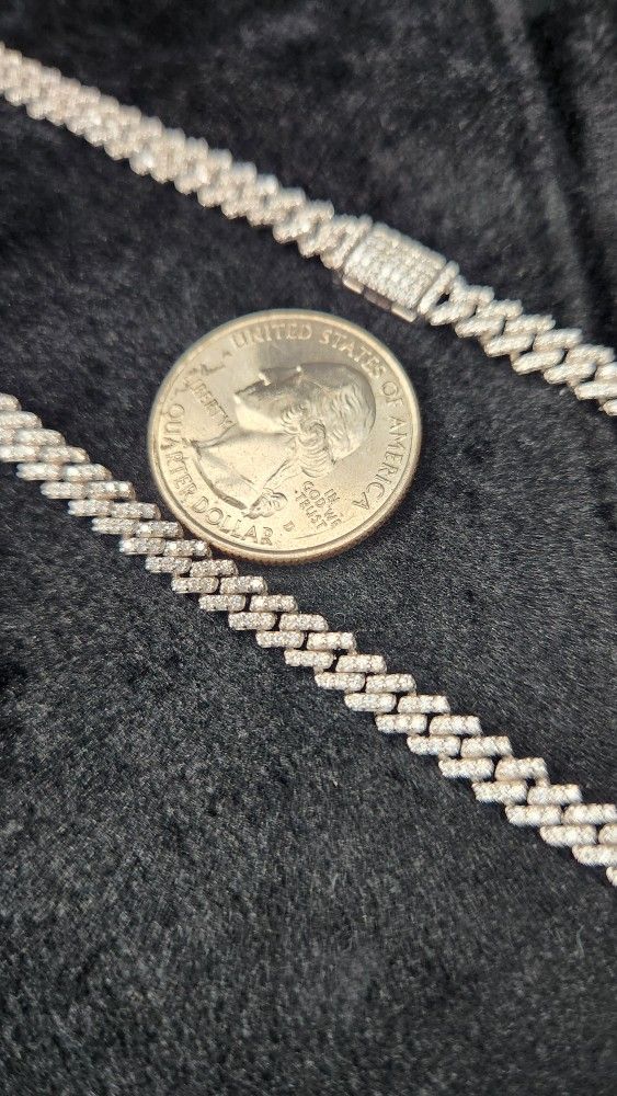 5mm Rhodium Plated 925 Silver Moissanite Prong Miami Cuban Link Chain 22-inch From Harlembling!