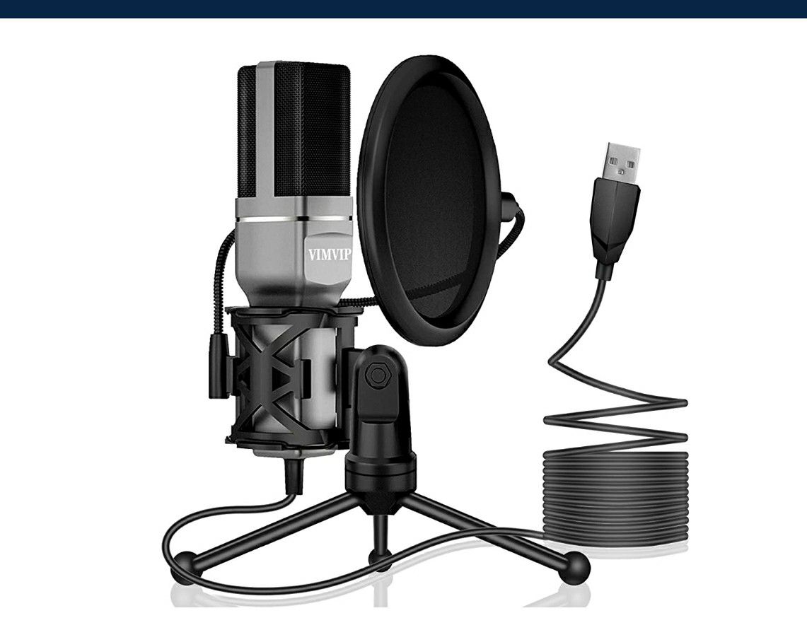USB Condenser Microphone PC, Mic Stand & POP Filter NEW ½ PRICE