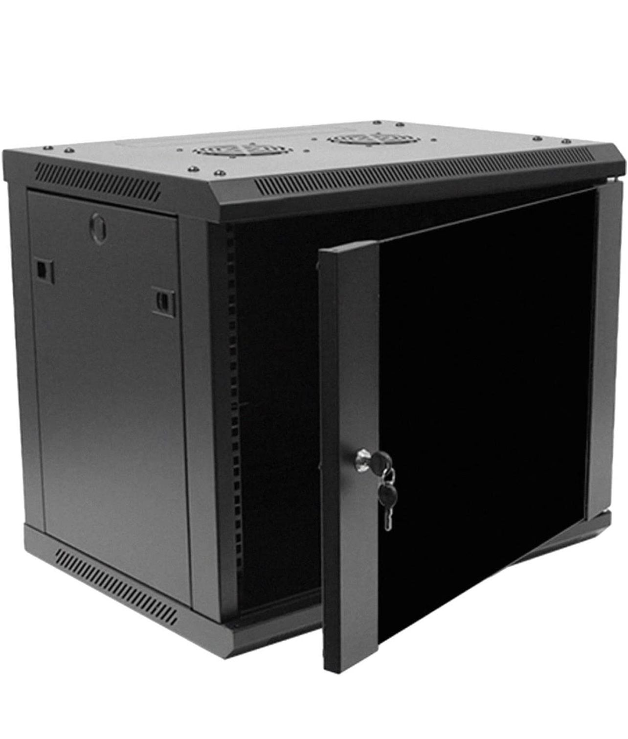 NavePoint 9U Wall Mount Network Cabinet for 19” IT Equipment, A/V, Tempered Glass Door, Side Panels, Locks, 2 Fans, 450mm Depth, Max Weight 132 lbs