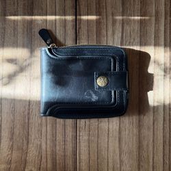 Black Zip-Around Bifold Wallet with Star Detail