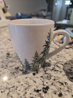 White Ceramic Mug with Pine Tree Design