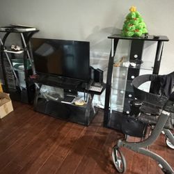 TV Stand & 2 Side Glass Cabinet (No TV)