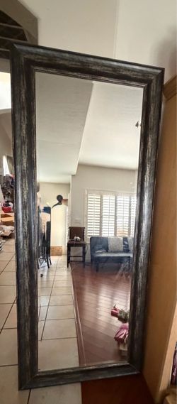 Large Floor Mirror with Distressed Dark Frame
