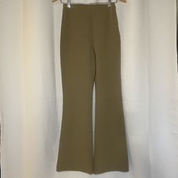 H&M Womens 4 Khaki High Rise Flare Pants Pull On Zipper Stretch Office Work NWT