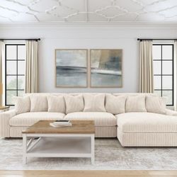 Retro Modern Upholstered Reversible Chaise Sectional Sofa Sand Couch - Sillon Seccional