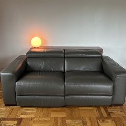 Gray Dania Leather Modern Couch Power Recliner Loveseat