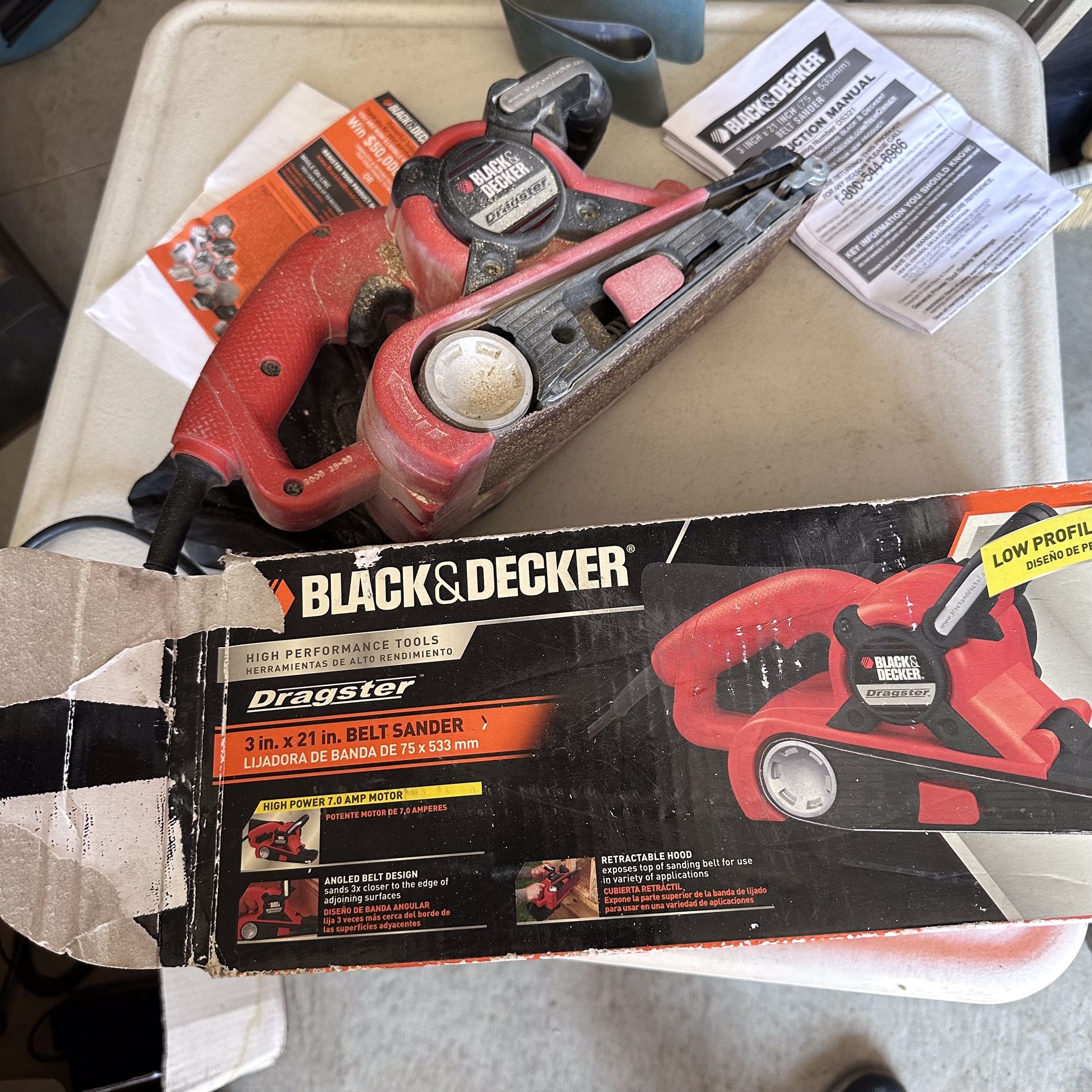 Black And Decker Dragster Belt Sander in Box with instruction Manual