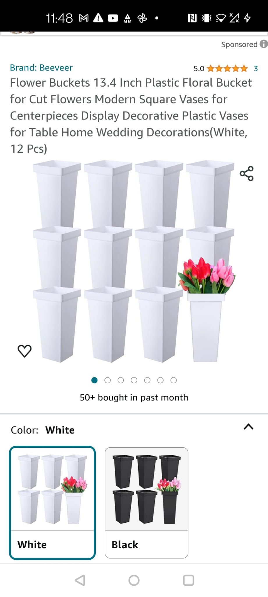 Flower Buckets 13.4 Inch Plastic Floral Bucket for Cut Flowers Modern Square Vases for Centerpieces Display Decorative Plastic Vases for Table Home We