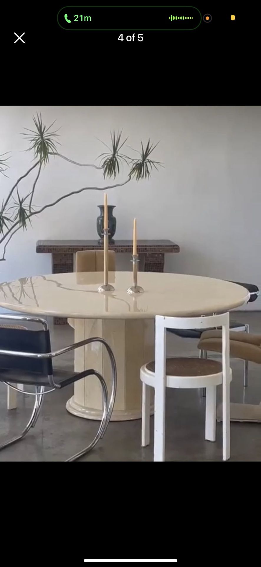 Large Vintage Travertine Dining Table 