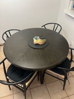 Round Dark Wood Dining Table with 4 Chairs