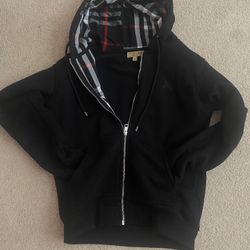 burberry clarendon check hood zip up hoodie Size small