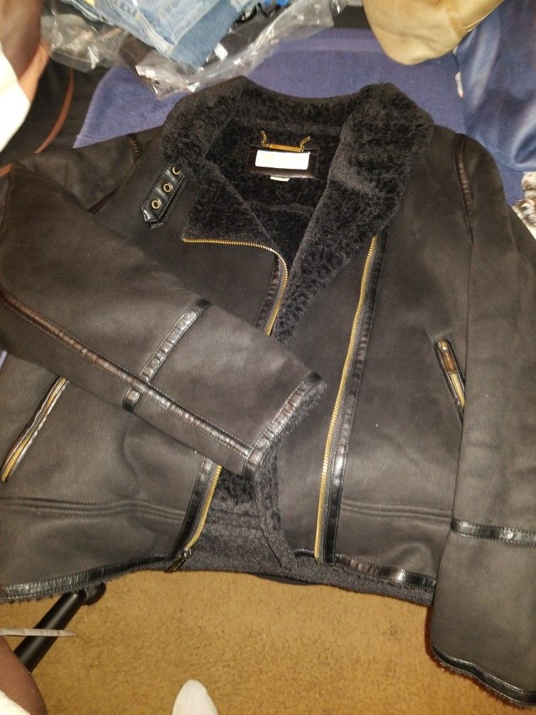 Suede leather jacket black