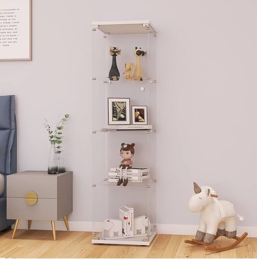 Glass Display Cabinet 4 Shelf with Door and Lock
