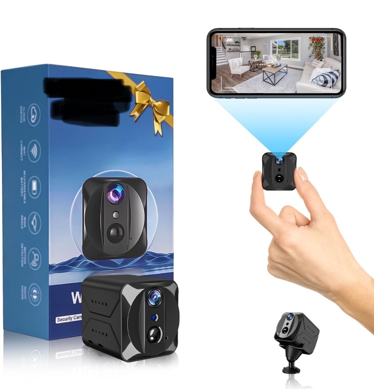 2024 Upgraded Mini Spy Camera Hidden Camera,4K WiFi Wireless Camera, 100 Days Standby Battery Life,AI Motion Detection Alerts,Nanny Cam Security Cam f