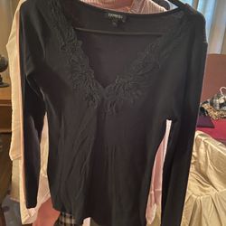Black Express long-sleeve top with lace trim