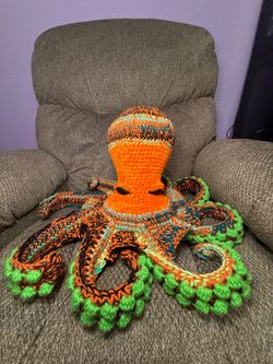 Unique Gift Autumn Harvest Halloween Handmade Crocheted Octopus Stuffed animal LAYAWAY AVAILABLE
