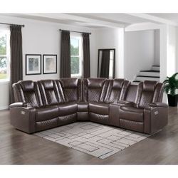 Brand new 3-Piece Power Reclining Sectional with Drop-Down Cup Holders, Reading Lights, Console, Storage Arms with Cup holders (101.5 x 113.5 x 42H)