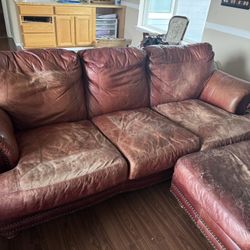 Leather Couch, Chair, Ottoman 