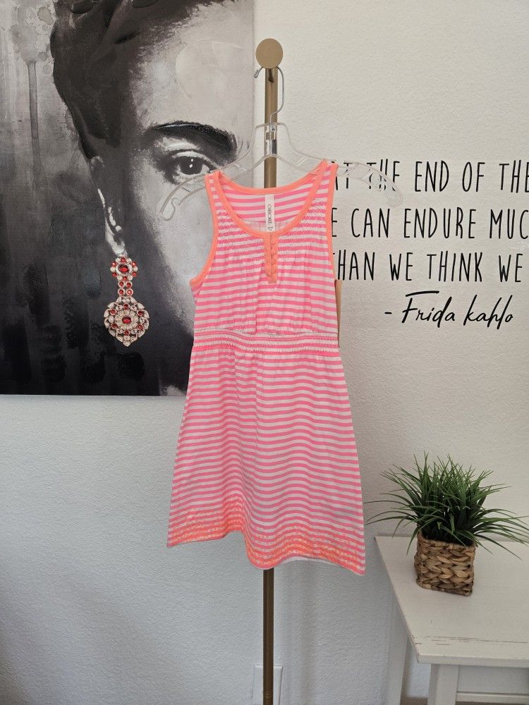 NWT Kids Girls Cherokee Pink and White Halter Sundress Sleeveless Casual Size M