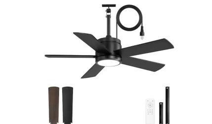HINNIXY 42 in. Outdoor Black Waterproof Ceiling Fan with Lights and Remote Control, 6-Speeds, 3-CCT