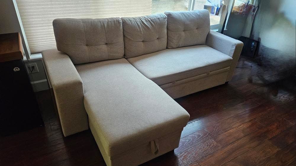 Couch With Storage, Phone Charger, And Pullout Bed