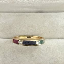 Ladies 18 K Solid Yellow Gold Multi Gem Diamond Ring 