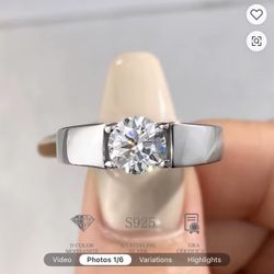 925 Sterling Silver Hold Plated GRA Certified 1 Carat Moissanite Adjustable Ring D Color