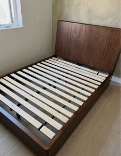 Walnut Wood Queen Bed Frame with Slatted Base