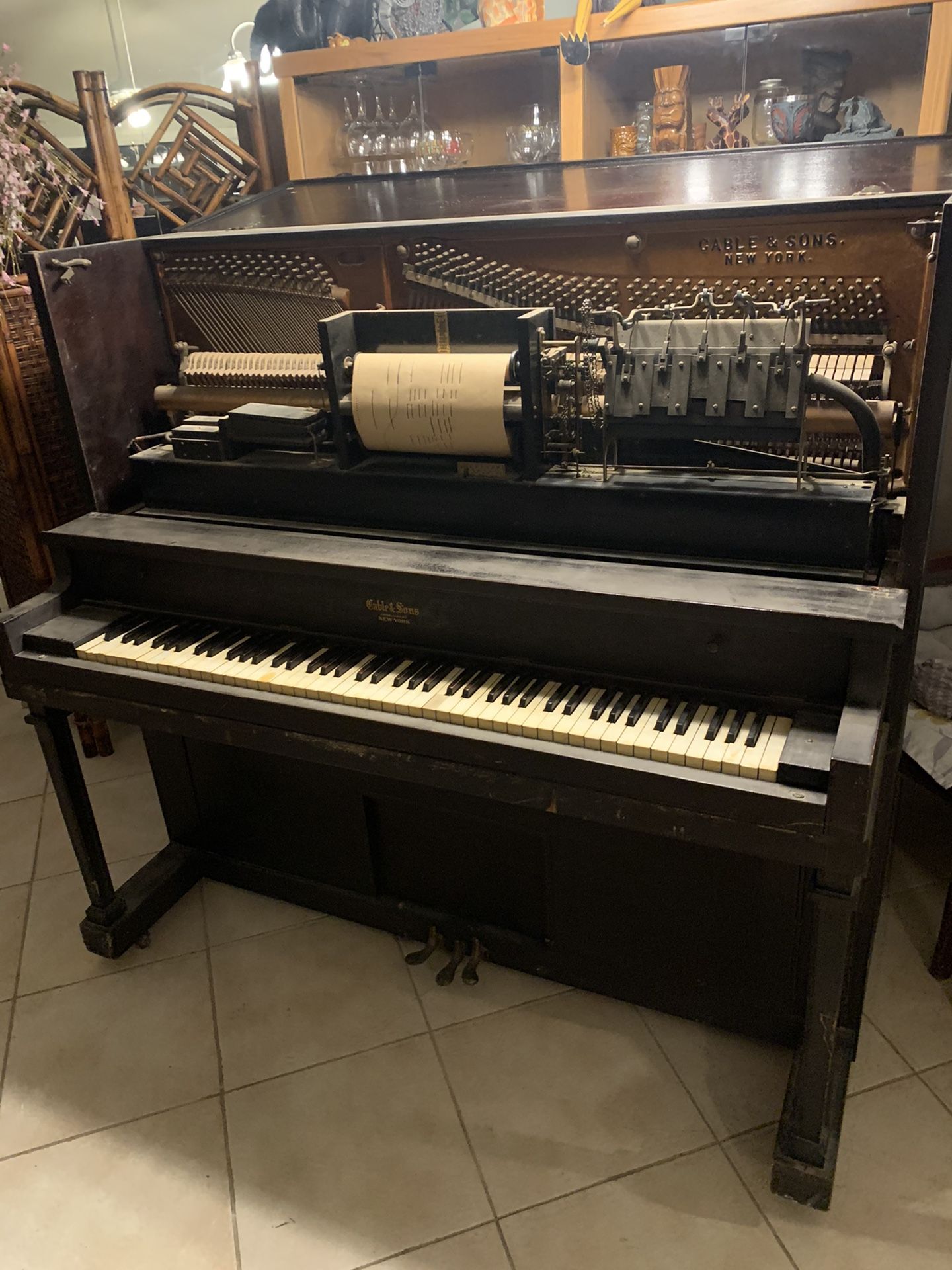 Antique piano player regular piano works fine playing part Untested