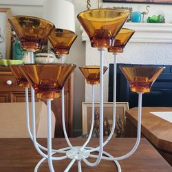MCM 8 Candle Metal And Glass Candelabra
