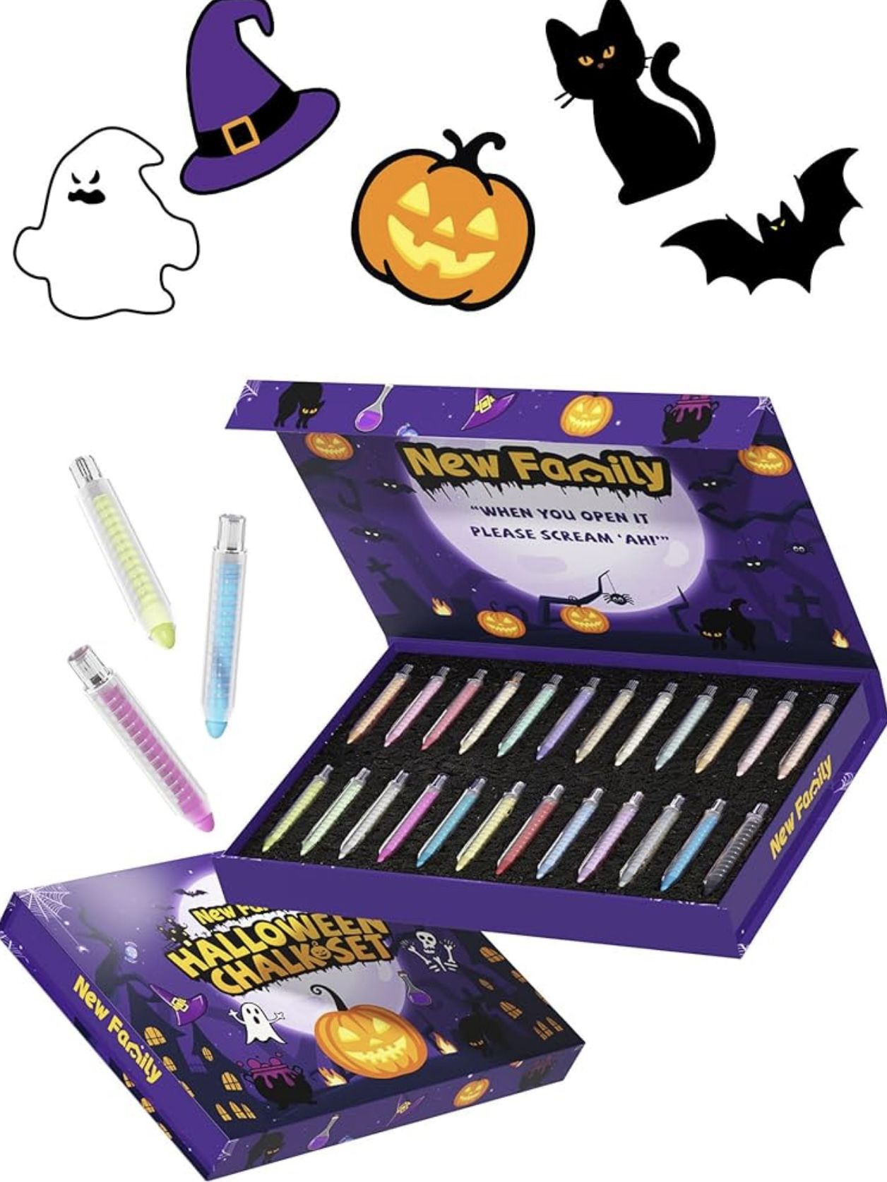 24-Colors Dustless Washable Chalk Set w/ Magnetic Boards - Halloween Fantasy -