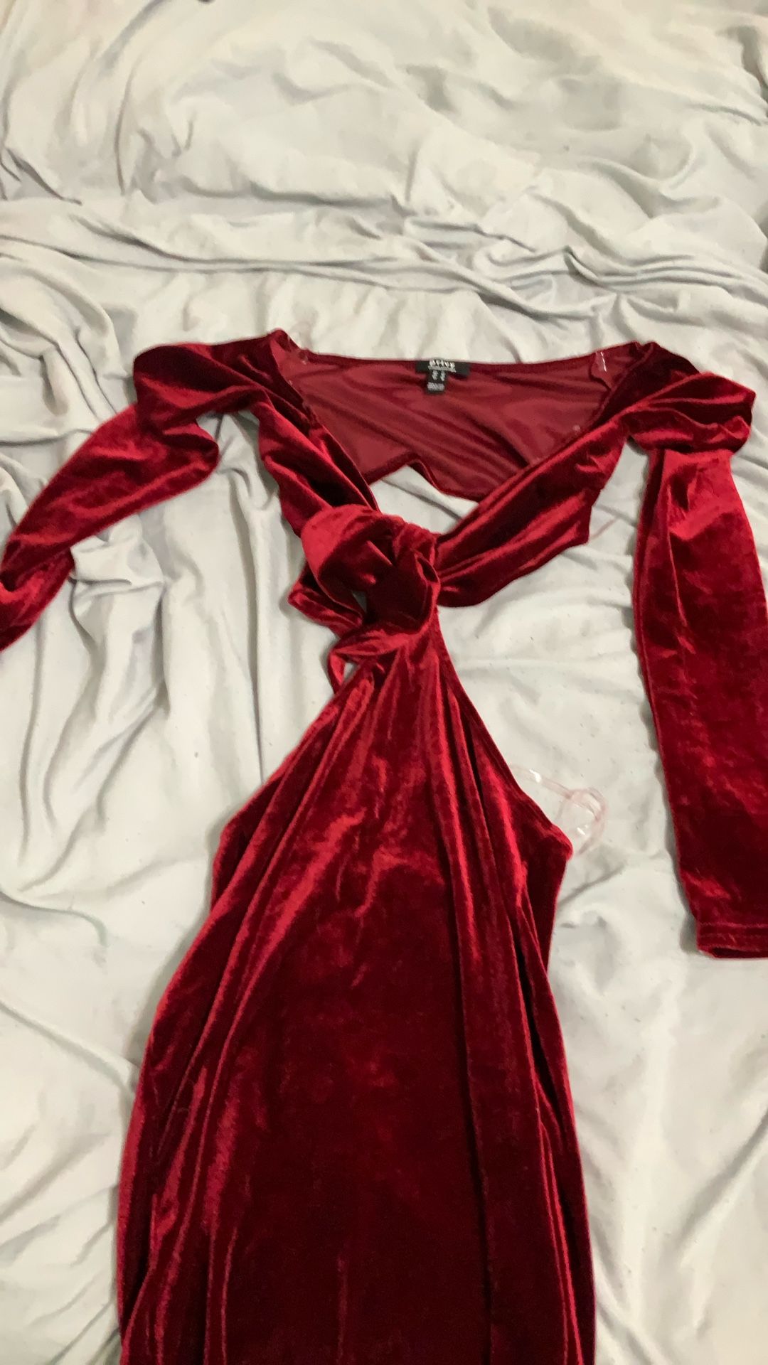 Short Red Velvet Long Sleeve Dress