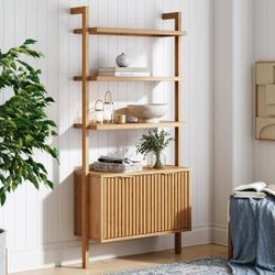 Nathan James 72" Bookshelf – Fluted Wood, Light Brown Finish