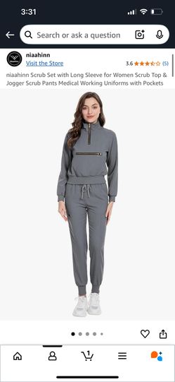 niaahinn Scrub Set with Long Sleeve for Women Scrub Top & Jogger Scrub Pants Medical Working Uniforms with Pockets