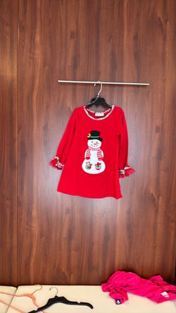 Girls Red Christmas Snowman Dress