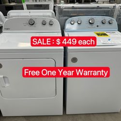 Whirlpool Washer/Dryer — only ＄449 each! One Year Free Warranty.