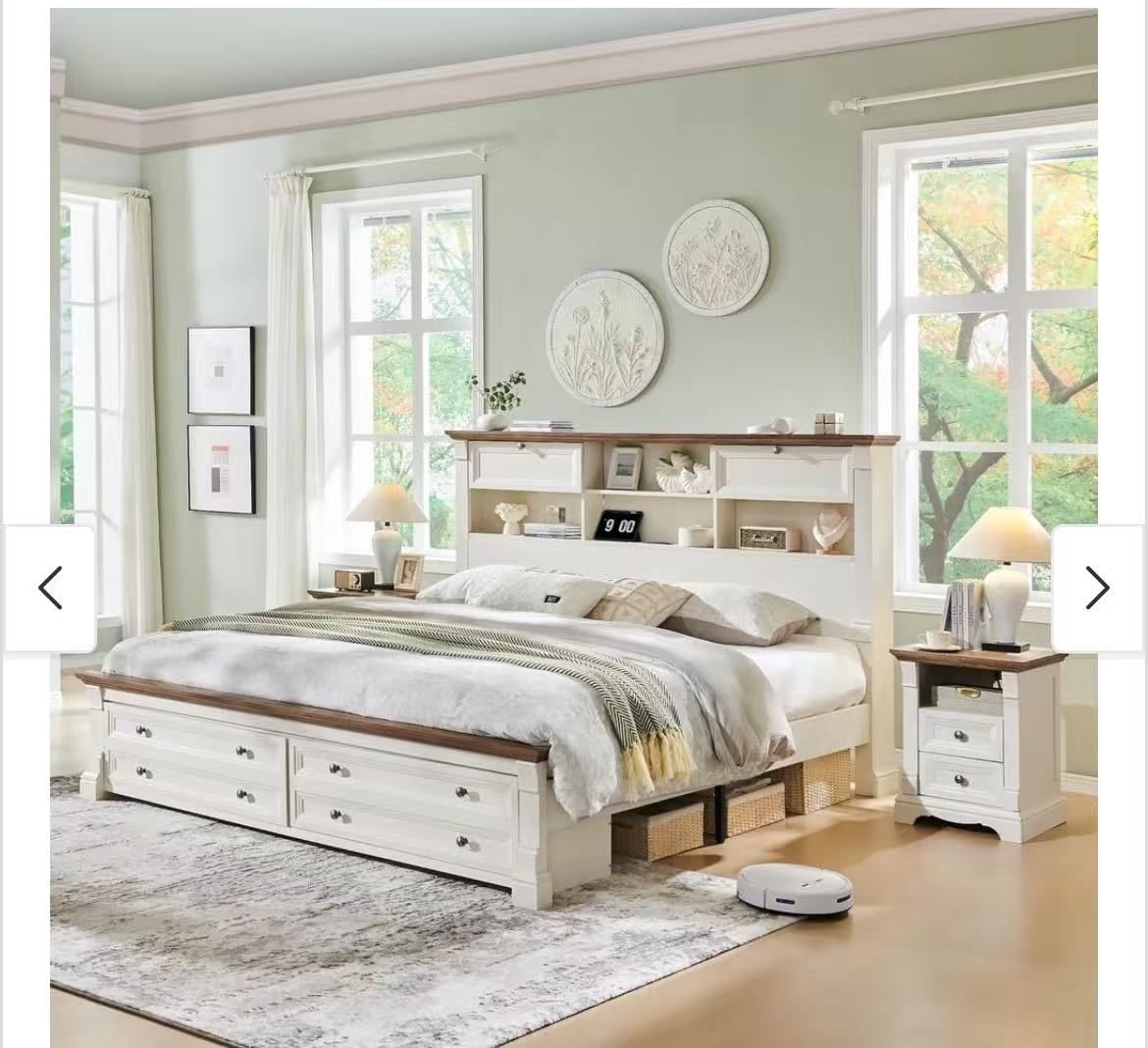 King size bed frame with 54-inch high storage headboard