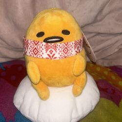 Sanrio Hello Kitty & Friends GUDETAMA Lazy Egg Plush With Winter Scarf 9”