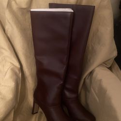 Knee-high brown leather boots