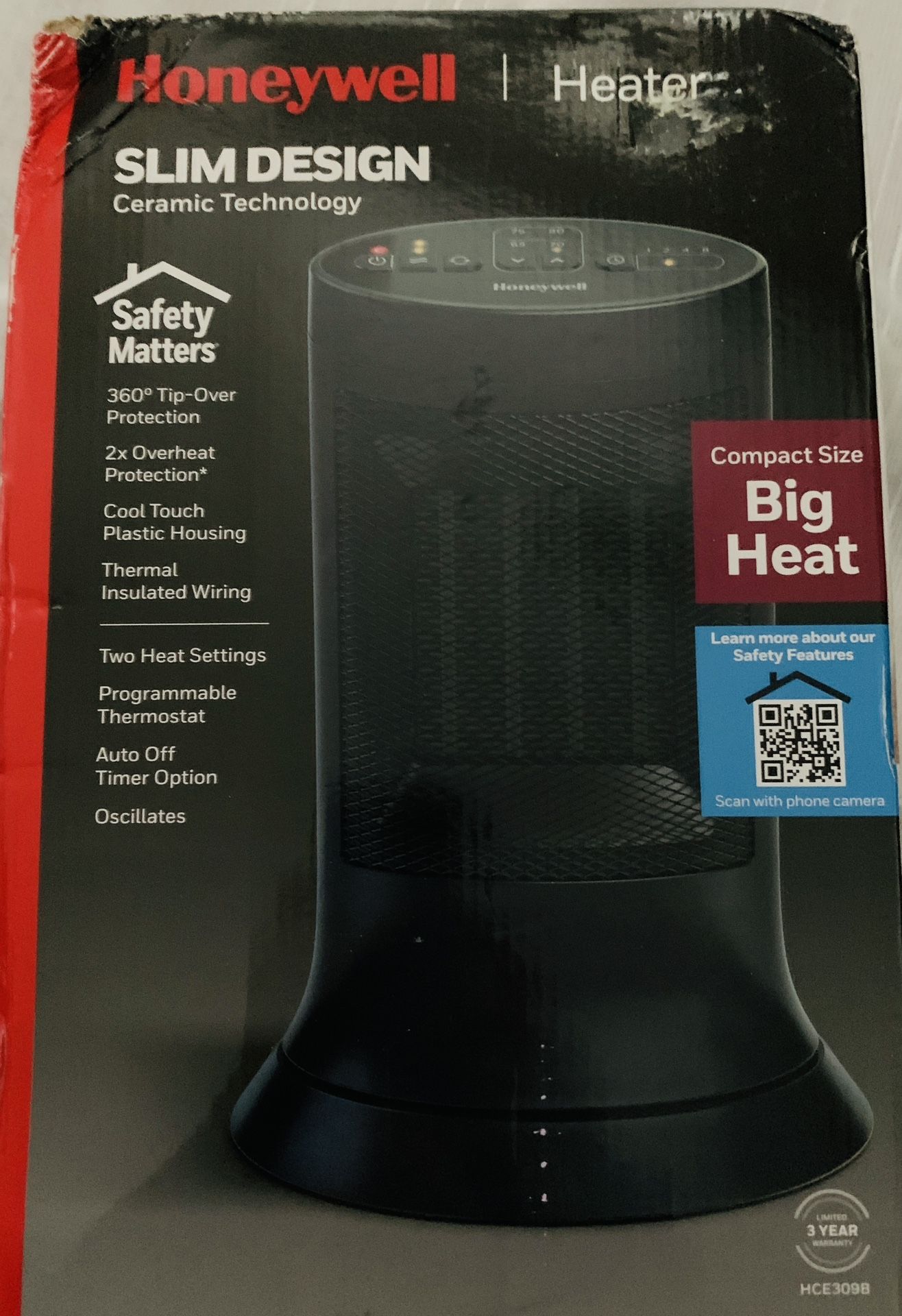 New! Honeywell 1500 W Slim Design Compact Ceramic Tower Heater