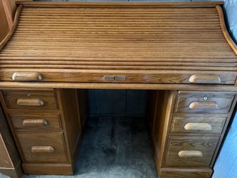 Solid Oak Roll Top Desk