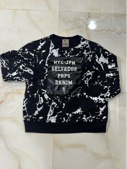 PRPS Goods & Co. men's black and white splatter paint pullover sweatshirt.