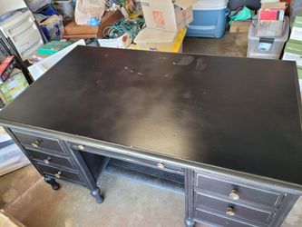 Black Sturdy Solid Wood Desk With Deep Drawers