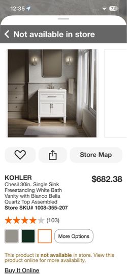 KOHLER Chesil 30in. Single Sink Freestanding White Bath Vanity with Bianco Bella Quartz Top Assembled
