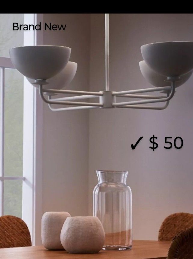 Brand New Threshold Metal Two Arm Shaded Chandelier Ceiling Light Brass