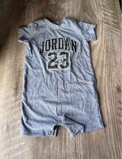 Jordan baby gray Heather 23 logo print romper baby size 0-6 months