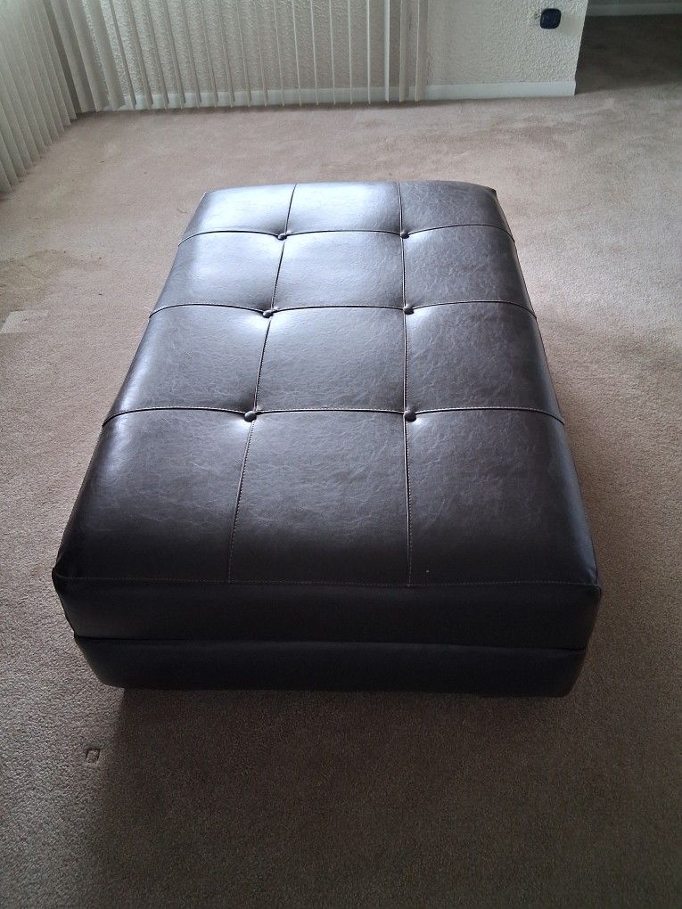 Leather Dark Brown Ottoman With Wooden Feet