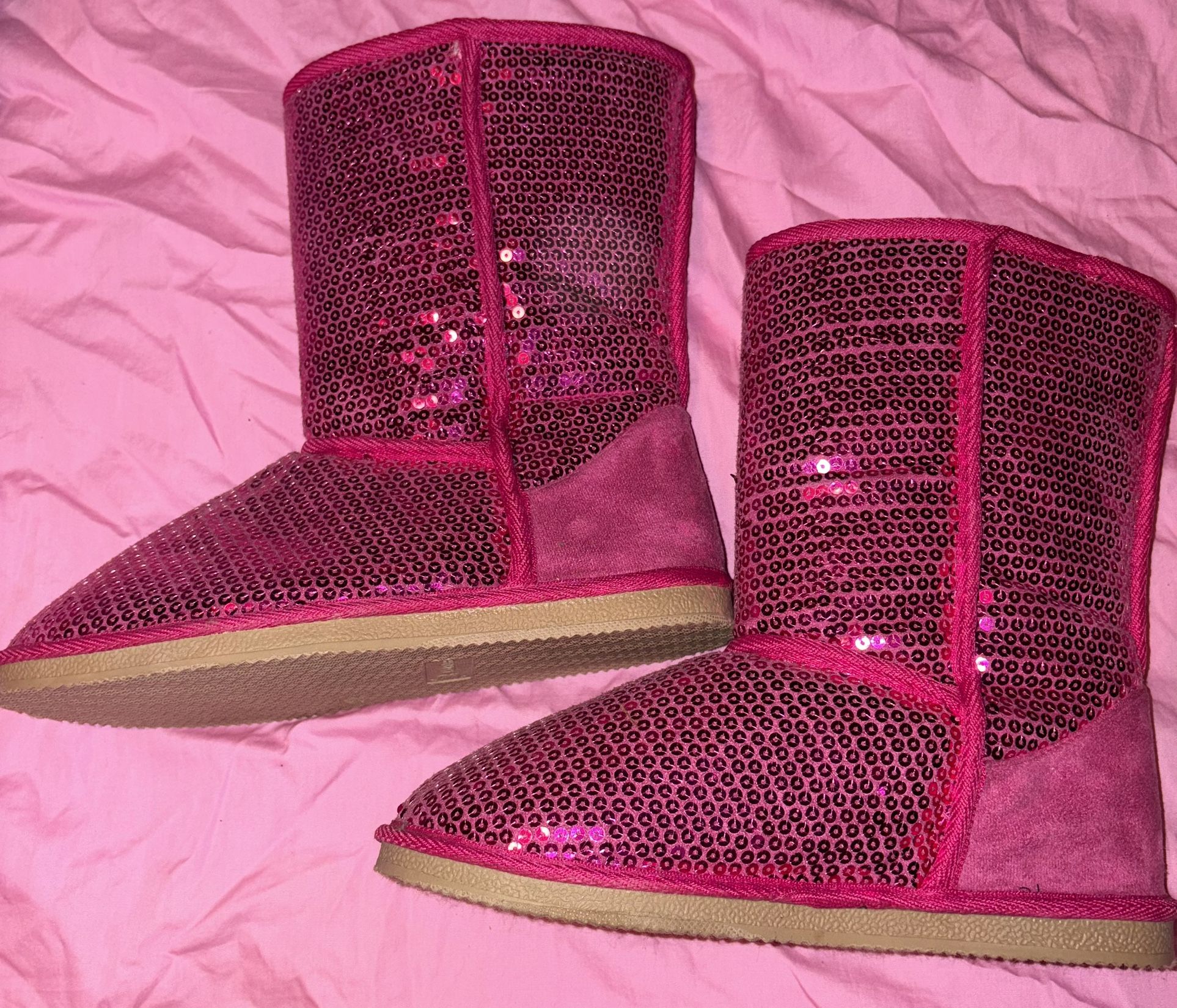 Justfab Pink Sequin Bling Boots Size 10